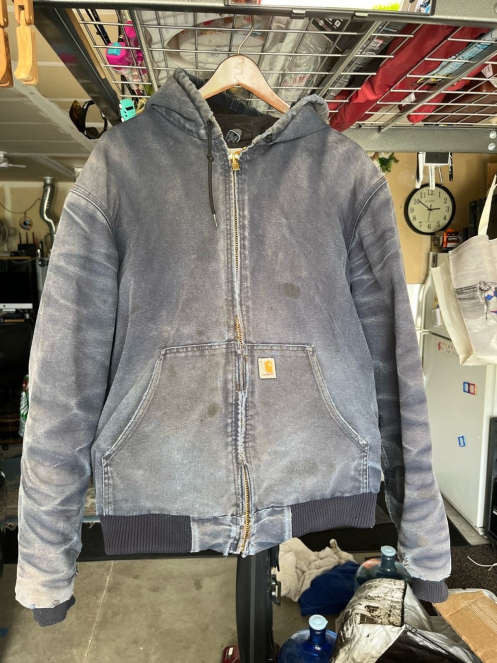 Carhartt J140 DNY Active Jacket Large Tall Dark Navy Hooded Workwear Distressed